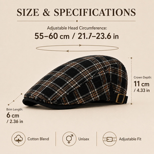 Men wearing black plaid British flat cap with classic smart casual outfit