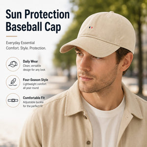Beige sun protection baseball cap for casual daily wear with curved brim and comfortable fit.