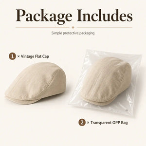 Vintage flat cap with simple protective transparent OPP bag packaging