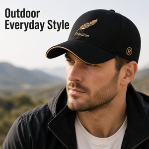 Black baseball cap styled on model for everyday outdoor wear