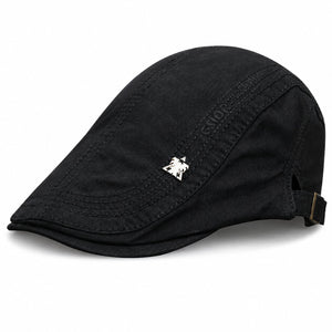 Black cotton flat cap on white background for color variant