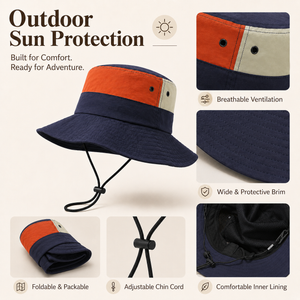 Black outdoor bucket hat for summer hiking, travel, fishing, camping, and everyday sun protection