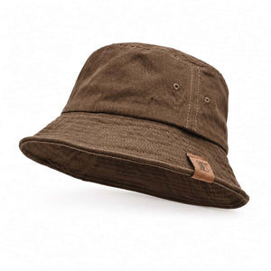 Brown cotton bucket hat on white background for color variant image