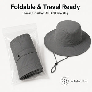 Foldable outdoor sun hat packed in clear OPP self seal bag for travel