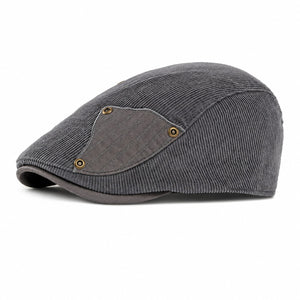 Gray corduroy flat cap on white background for color variant
