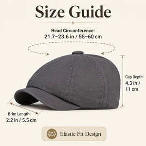 Gray cotton vintage newsboy cap with elastic back fit and breathable interior