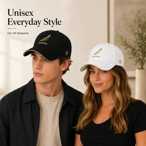 Men and women wearing embroidered baseball caps in black and white for all season style