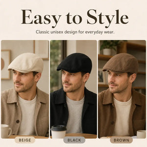Unisex vintage flat cap in beige black and brown for everyday casual outfits