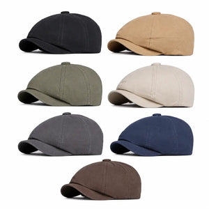Unisex vintage newsboy cap in seven solid colors with curved brim