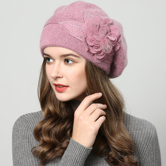 Autumn and winter all-matching rabbit fur hat knitted wool hat women's hat ear protection pullover Bailey hat