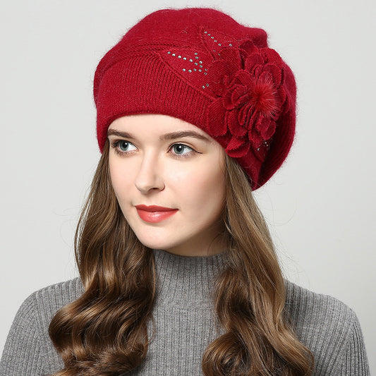 Autumn and winter all-matching rabbit fur hat knitted wool hat women's hat ear protection pullover Bailey hat