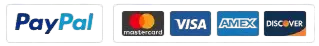 PayPal, Mastercard, Visa, American Express, and Discover payment options for hat purchases