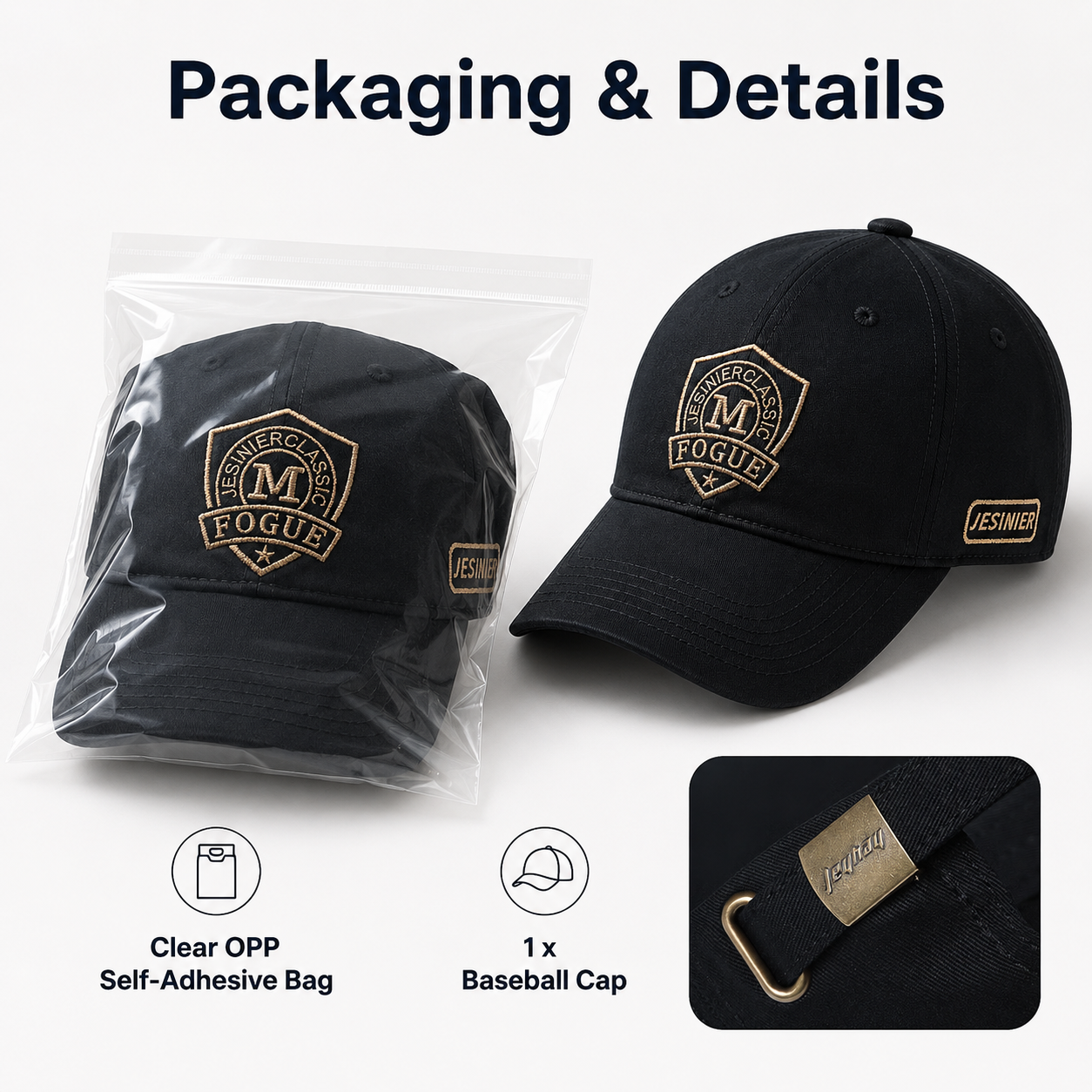 Soft crown embroidered baseball cap size and specifications with 56–60 cm adjustable head circumference