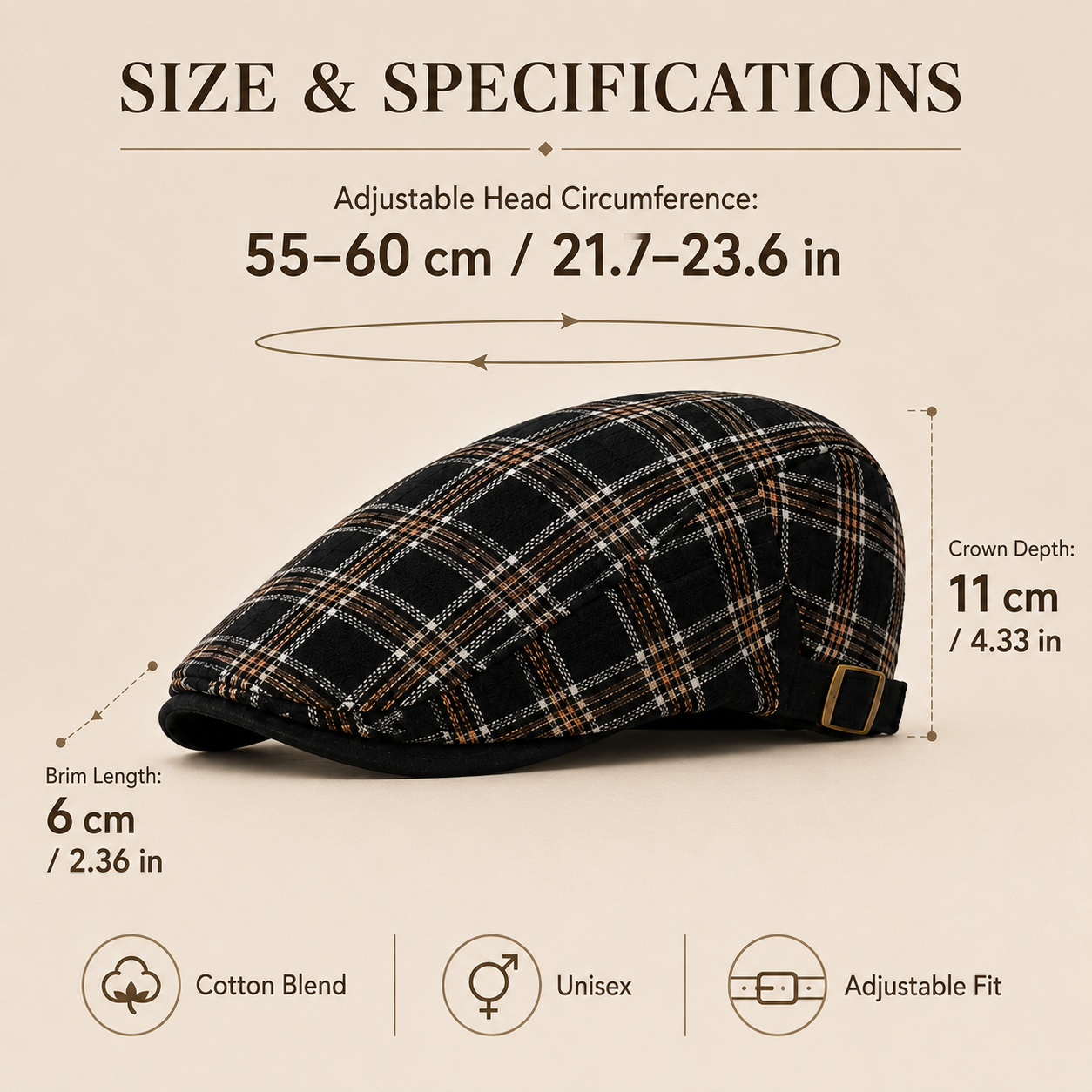 Men wearing black plaid British flat cap with classic smart casual outfit