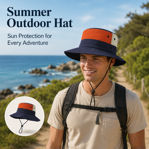 Army Green outdoor sun protection bucket hat with wide brim and adjustable chin cord for hiking and travel