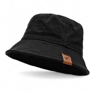 Black cotton bucket hat on white background for color variant image