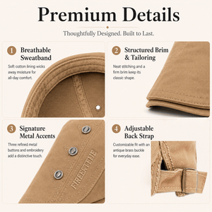 Black cotton flat cap shown in a clean product layout with khaki, coffee, and navy color options below.