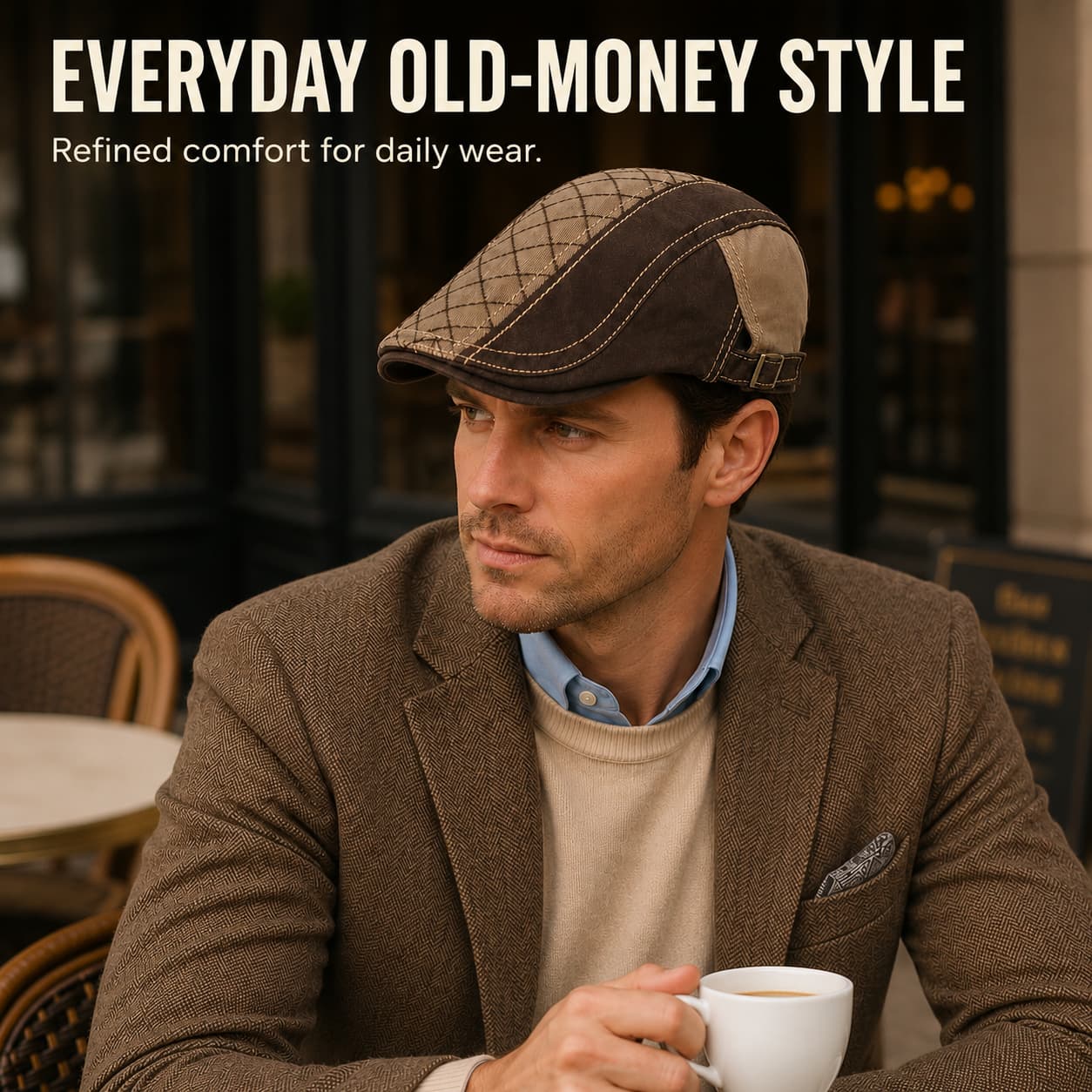 Black cotton flat cap product view with soft crown and buckle