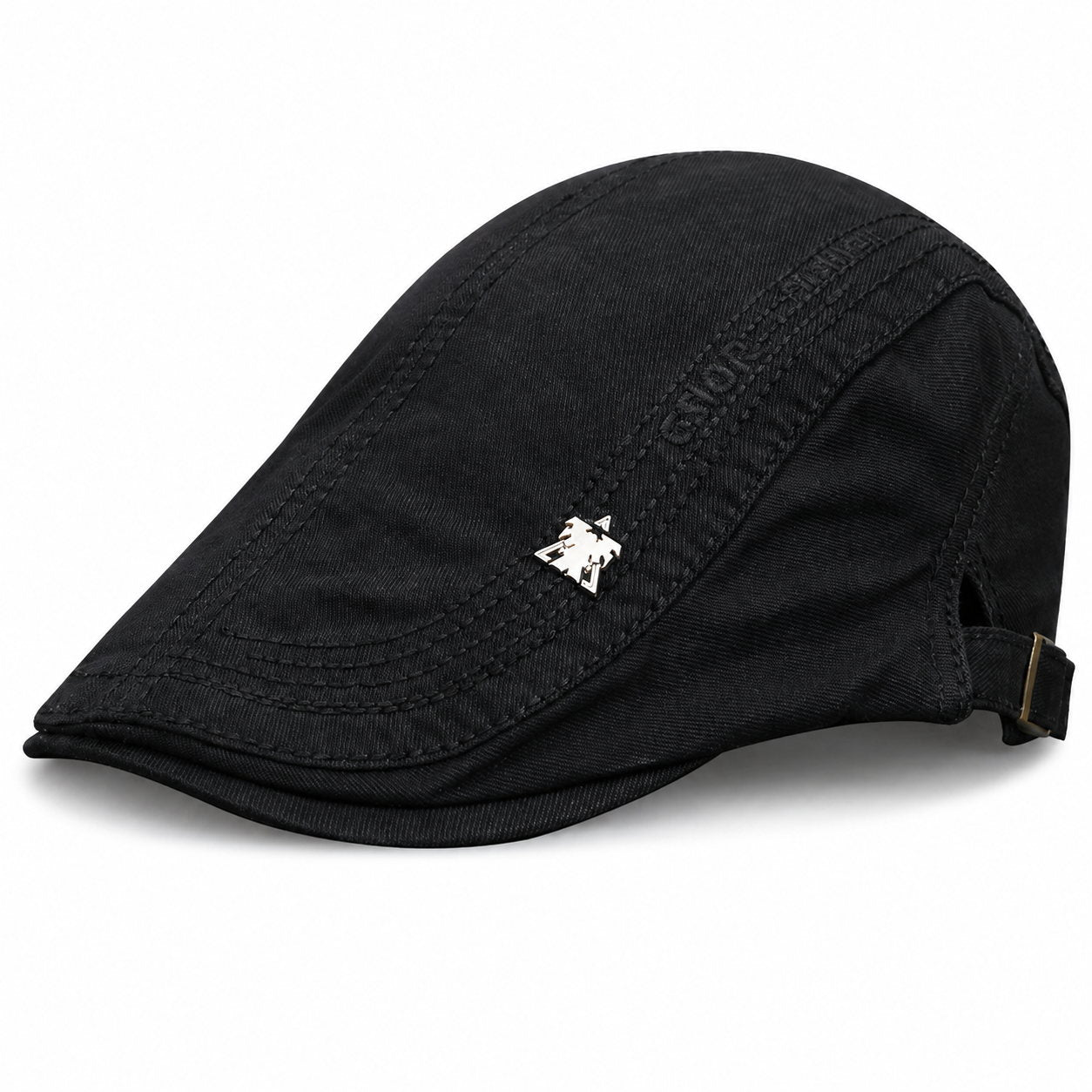 Black cotton flat cap on white background for color variant