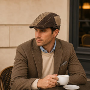 Black vintage cotton flat cap worn with old money style outfit