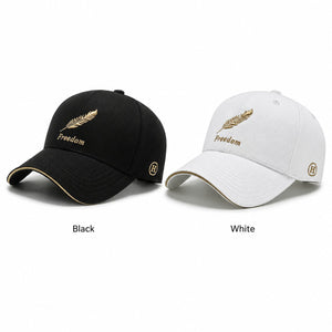 Black and white baseball cap color options on white background