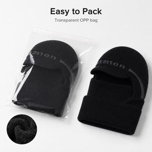 Black brimmed balaclava shown with product packaging