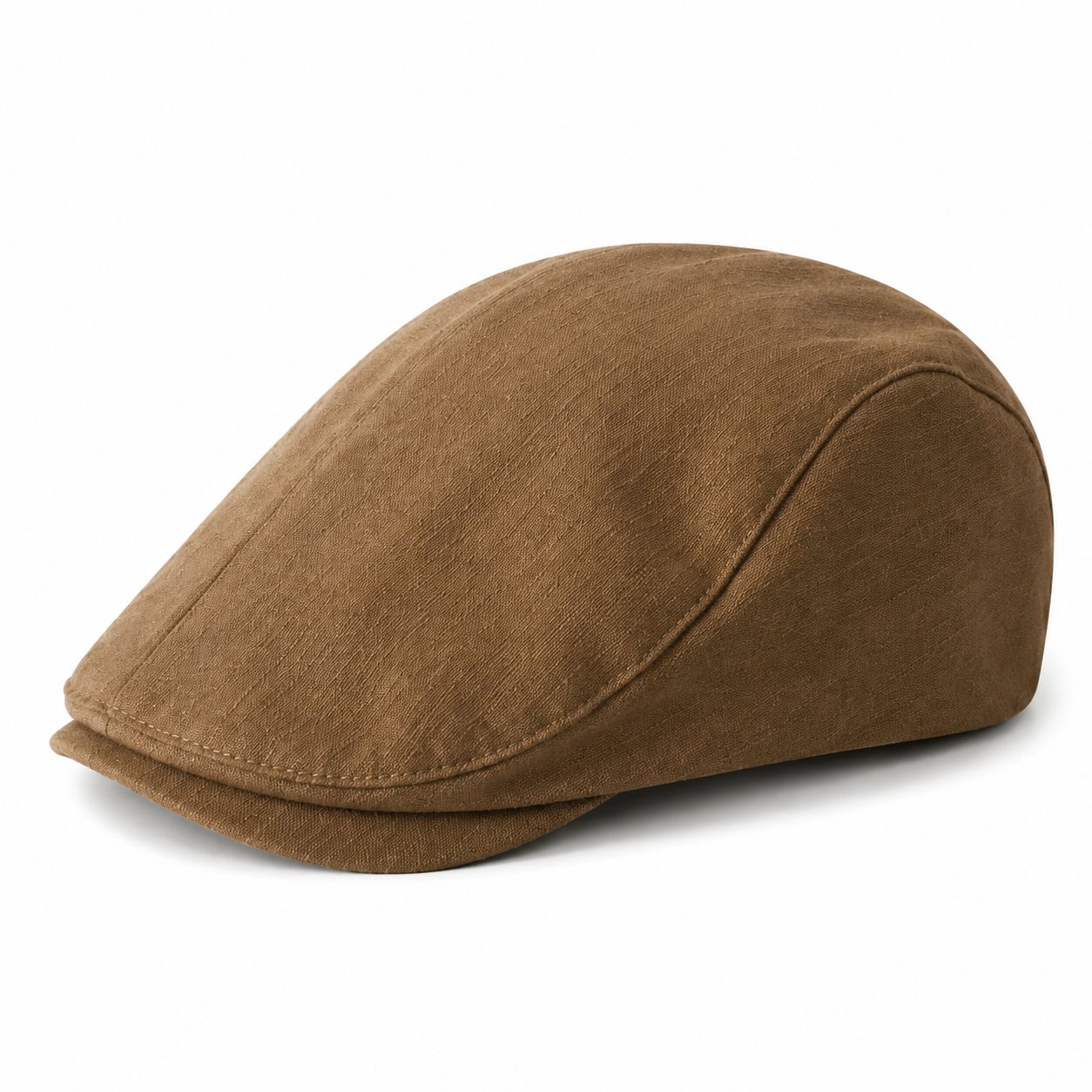 Brown men's solid color vintage flat cap with a classic ivy cap silhouette on a clean white background.