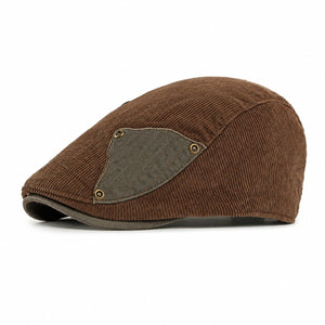 Coffee brown corduroy flat cap on white background for color variant
