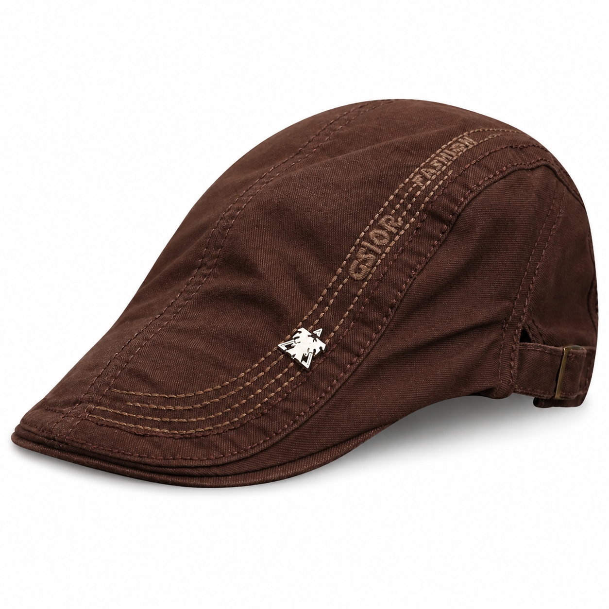 Coffee brown cotton flat cap on white background for color variant