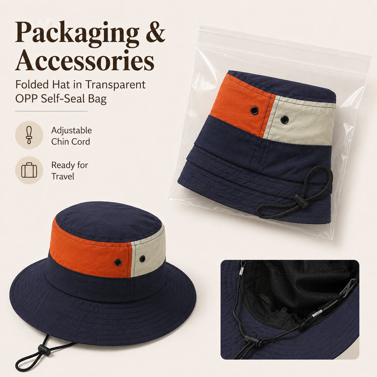 Color block summer outdoor bucket hat with breathable ventilation, wide protective brim, foldable design, and comfortable lining