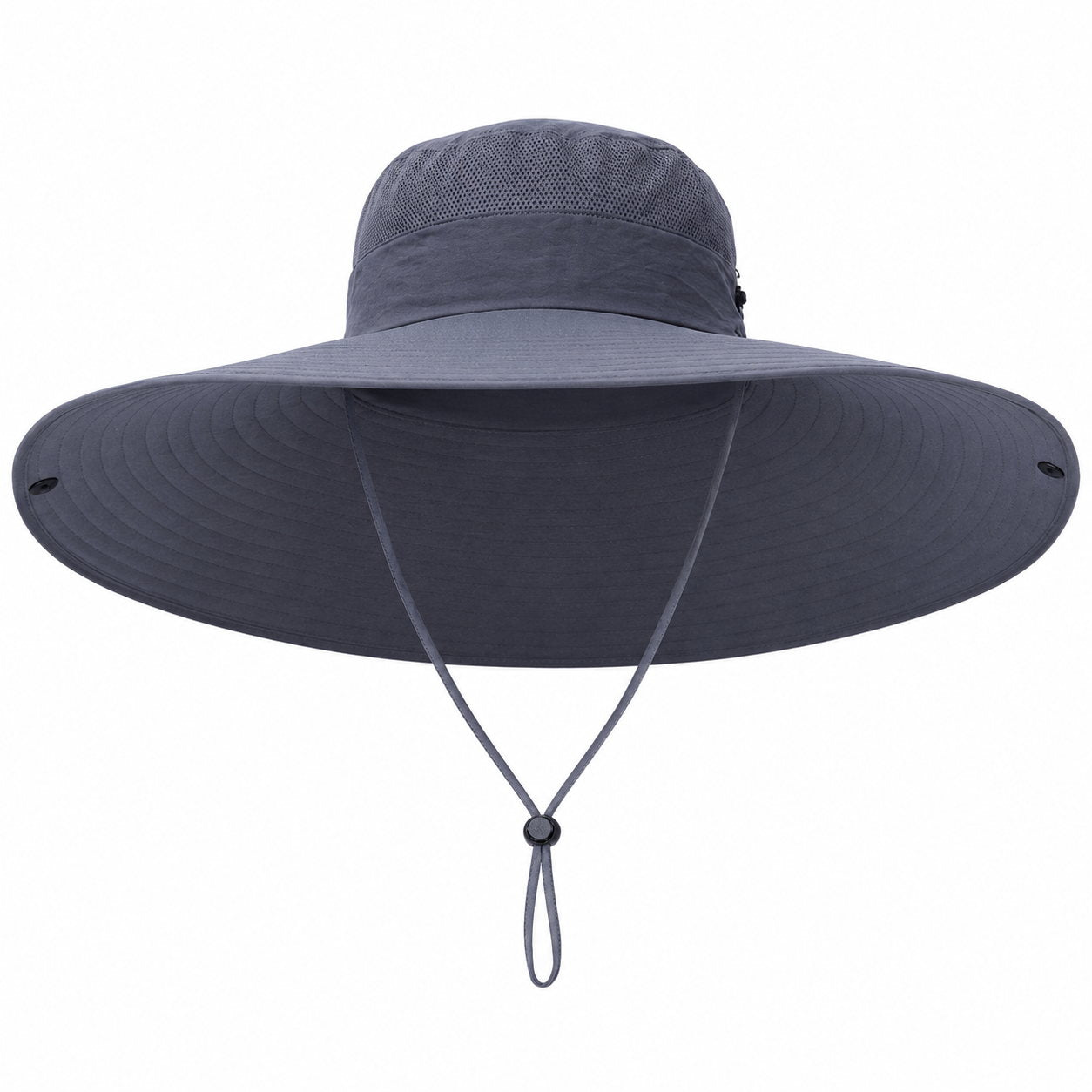 Dark gray wide brim sun hat on white background for color variant