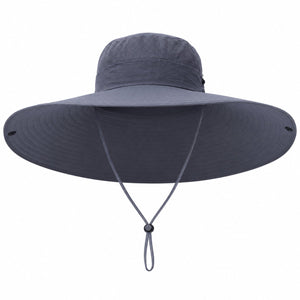 Dark gray wide brim sun hat on white background for color variant