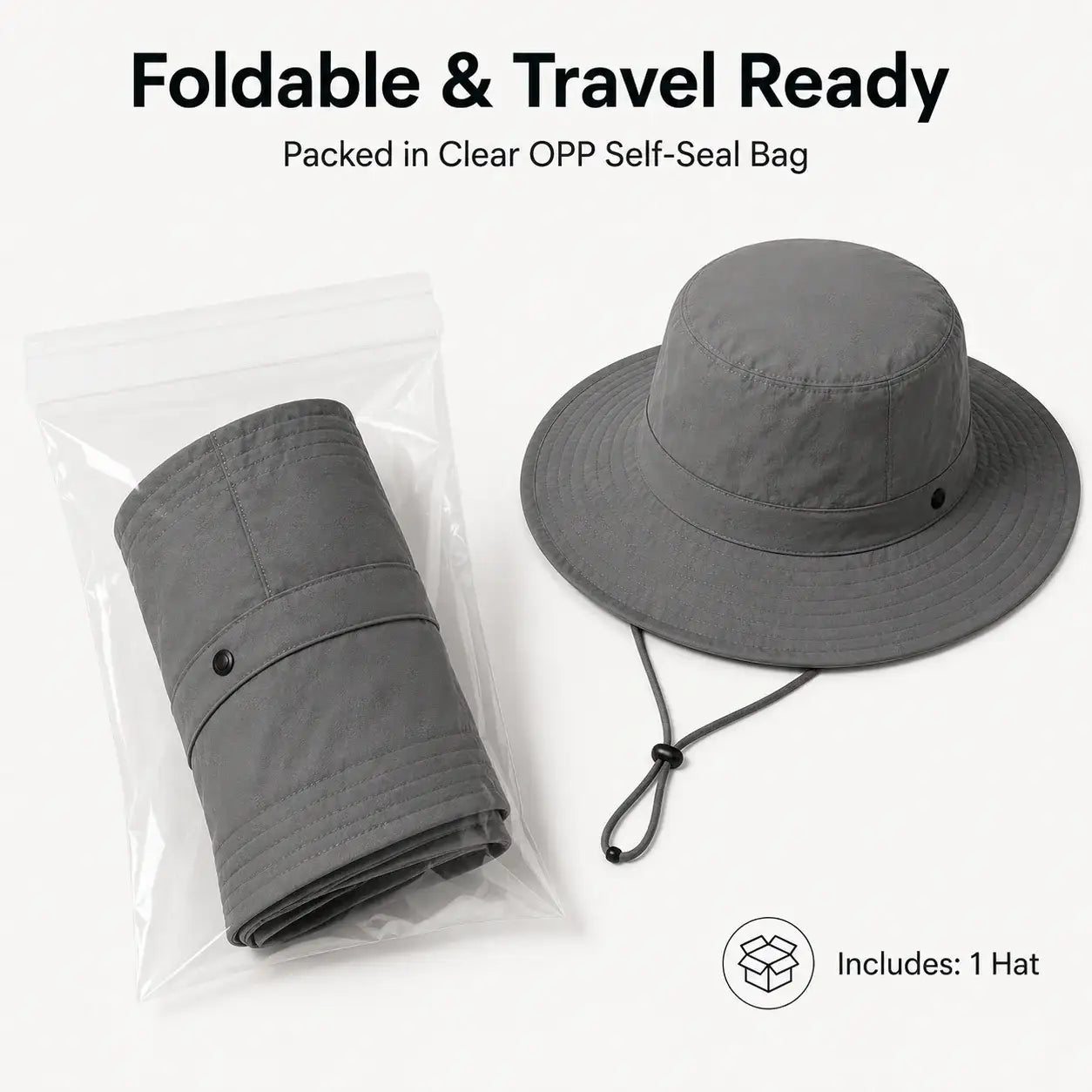 Foldable outdoor sun hat packed in clear OPP self seal bag for travel