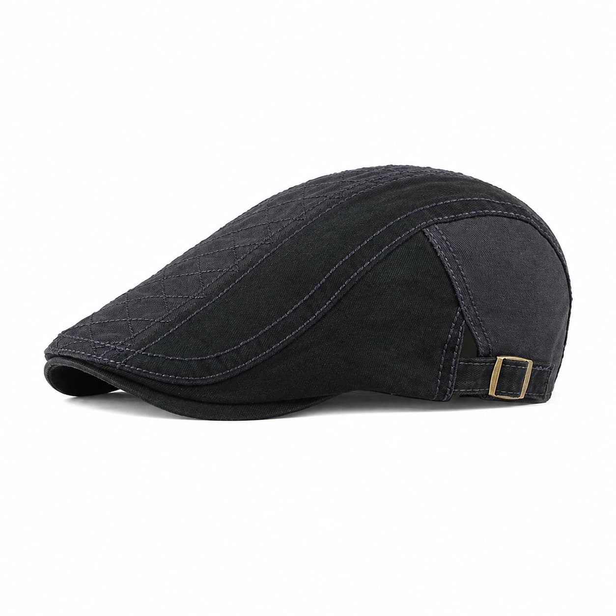 Gray cotton flat cap SKU image with adjustable side buckle