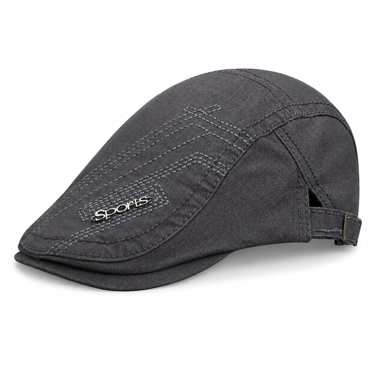 Gray cotton ivy flat cap with short brim on white background