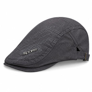 Gray cotton ivy flat cap with short brim on white background