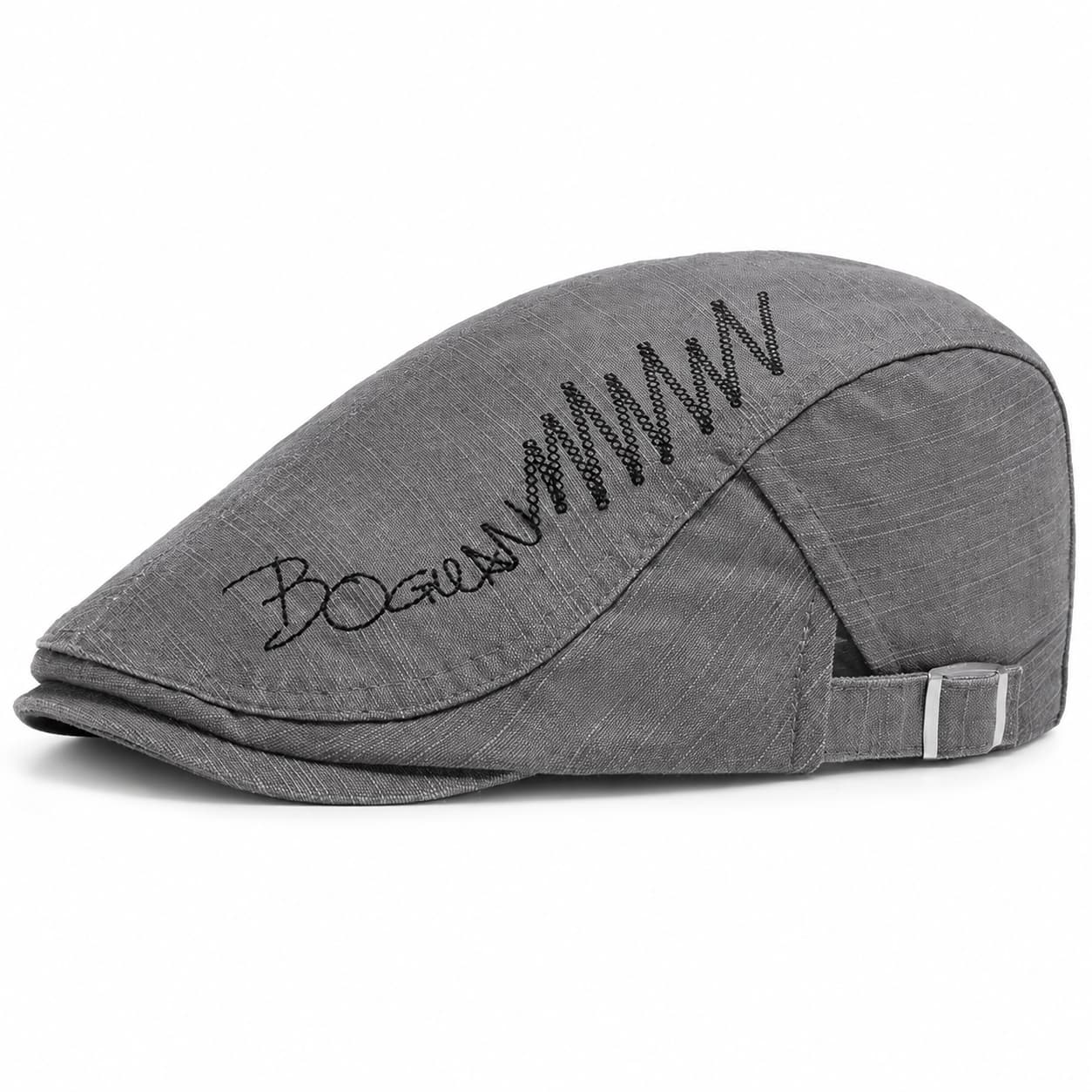 Gray cotton ivy flat cap SKU image with adjustable side buckle