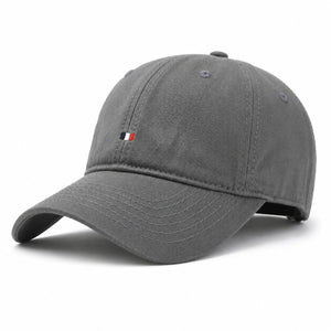 Gray cotton sun protection baseball cap with curved brim and lightweight everyday design.