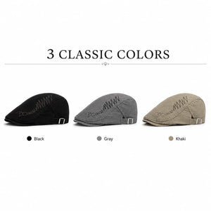 Gray cotton flat cap packaging and storage detail with OPP bag