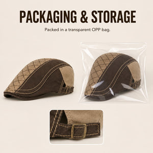 Gray cotton flat cap thoughtful details and textured fabric close-up