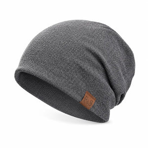 Gray fleece-lined slouchy beanie on a white background