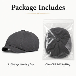 Gray vintage newsboy cap with soft cotton fabric curved brim and flexible elastic fit