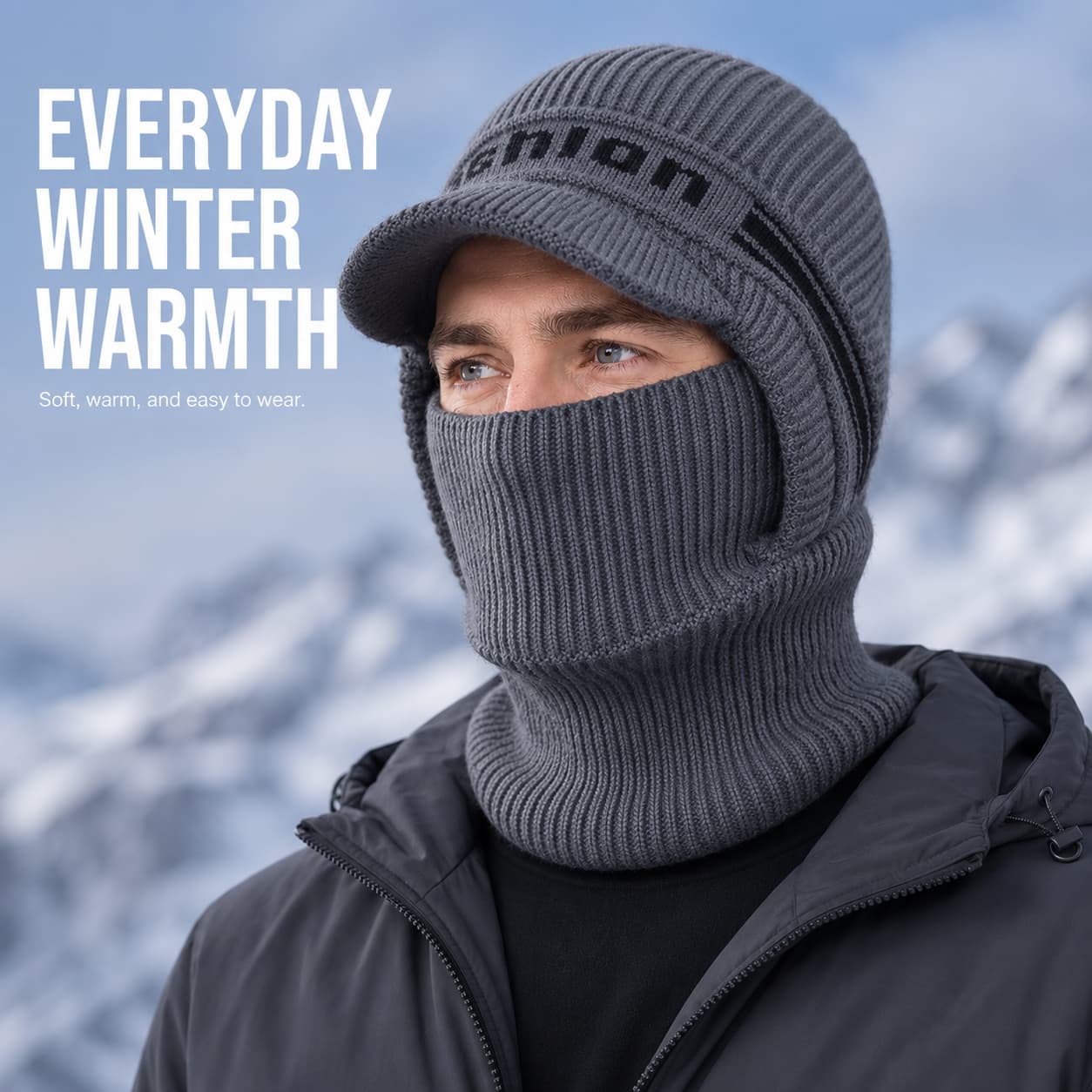 Men's gray fleece-lined balaclava for everyday winter wear