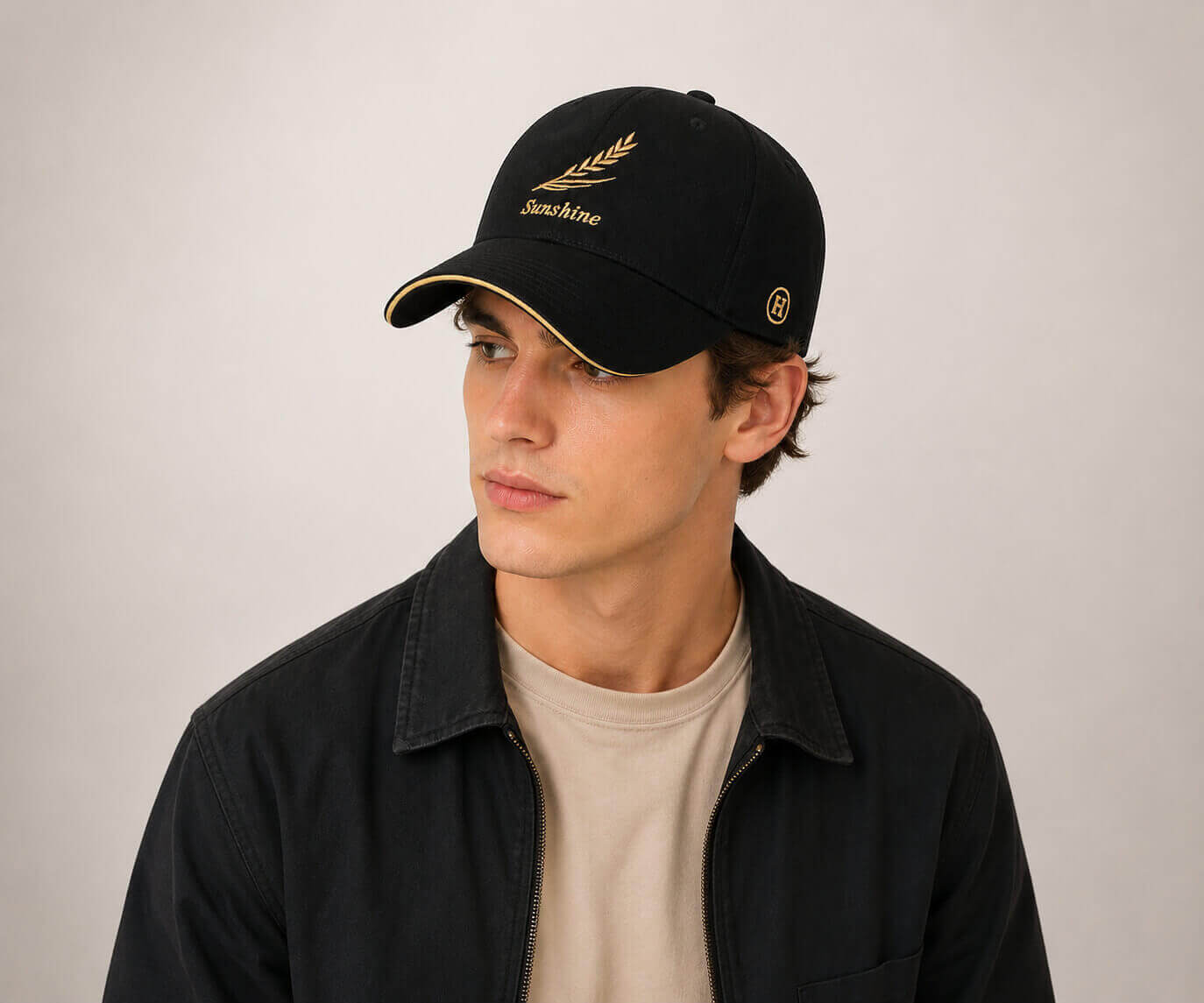 Hat Noble black embroidered baseball cap for unisex everyday wear with an adjustable fit.