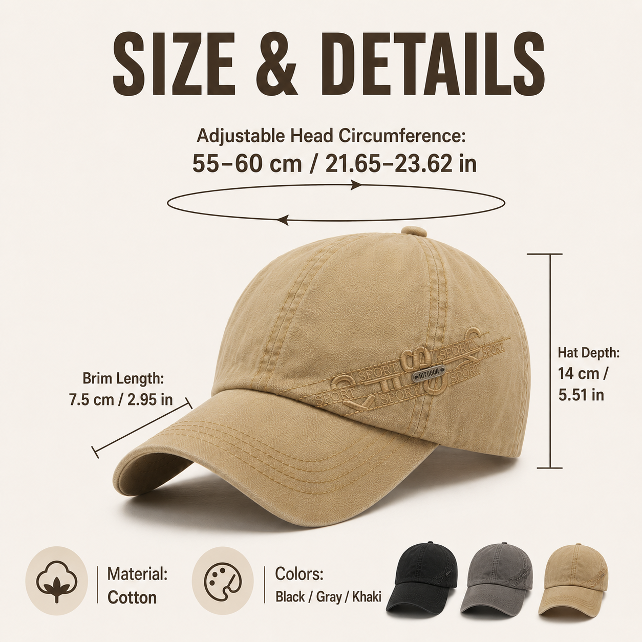 Man wearing black cotton baseball cap with embroidered detail for casual hiking and outdoor wear