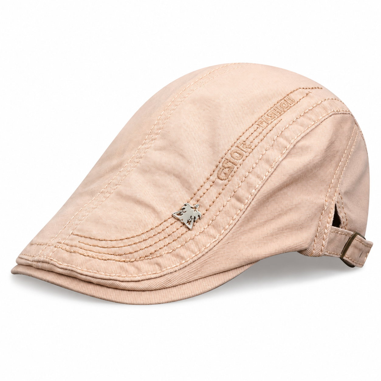 Khaki cotton flat cap on white background for color variant