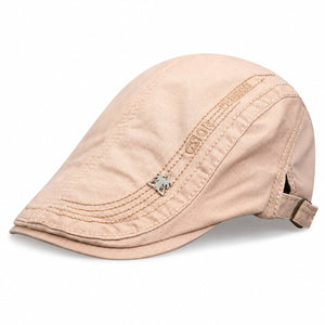 Khaki cotton flat cap on white background for color variant