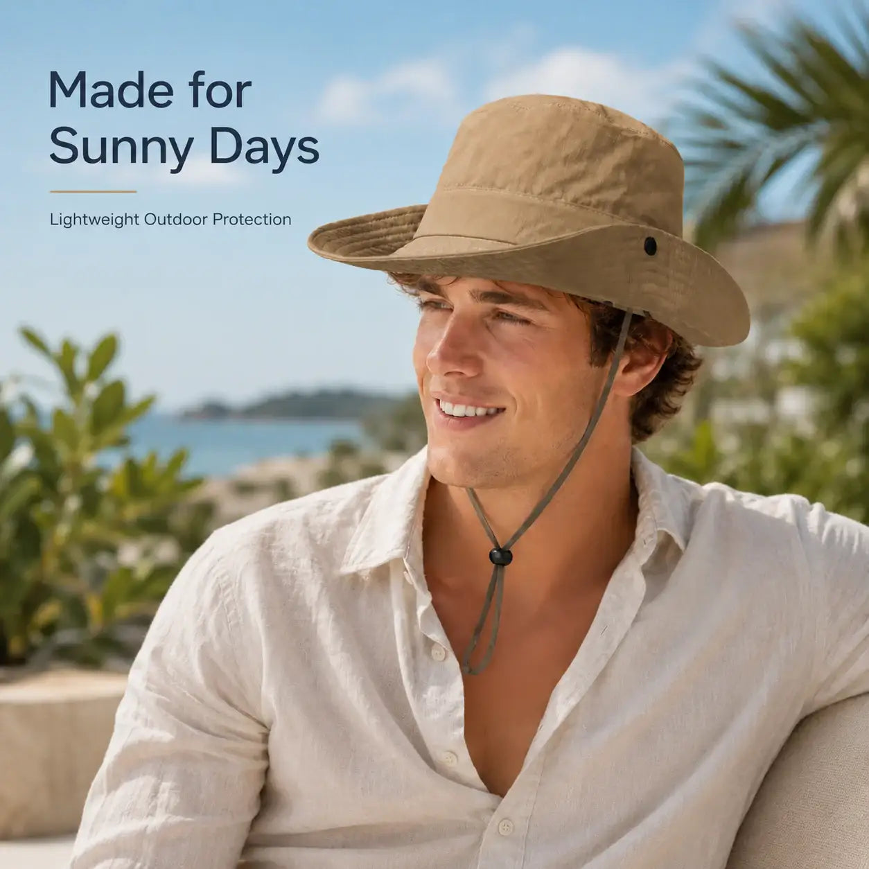 Khaki outdoor sun hat for sunny days hiking beach travel and lightweight sun coverage
