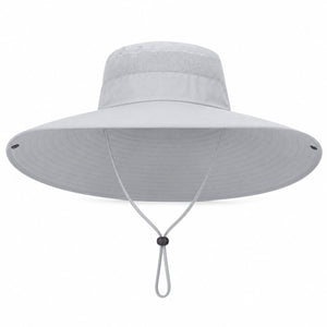 Light gray wide brim sun hat on white background for color variant