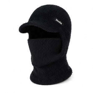Black men’s hooded neck warmer on a clean white background